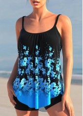 Blue swimwear,Floral swimwear,ROTITA Blue Floral Print Spaghetti Strap Tankini Top