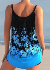 Blue swimwear,Floral swimwear,ROTITA Blue Floral Print Spaghetti Strap Tankini Top
