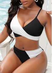 Black swimwear,Contrast Color swimwear,Contrast Black Spaghetti Strap Bikini Set
