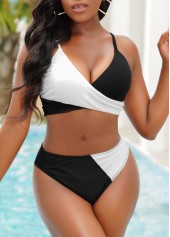 Black swimwear,Contrast Color swimwear,Contrast Black Spaghetti Strap Bikini Set