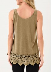 Light Camel tops,Plain Color tops,Lace Stitching Light Khaki Tank Top
