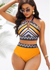 ROTITA Tribal Print Halter Ginger High Waisted Bikini Set