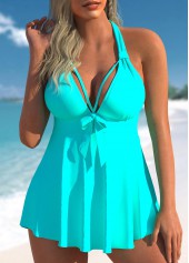 Cyan Cross Strap Bowknot Swimdress Set