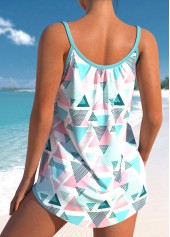 Light Blue swimwear,Geometric swimwear,ROTITA Geometric Print Bowknot Light Blue Tankini Set