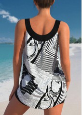Black swimwear,Geometric swimwear,ROTITA Tribal Print Black Striped Tankini Top