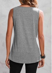 Grey tops,Contrast Color tops,ROTITA Grey Marl Round Neck Lace Stitching Tank Top