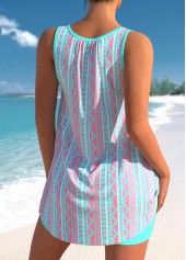 Cyan swimwear,Geometric swimwear,ROTITA Tribal Geometric Print Bowknot Cyan Tankini Set