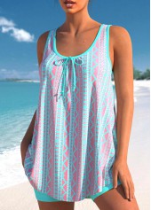 Cyan swimwear,Geometric swimwear,ROTITA Tribal Geometric Print Bowknot Cyan Tankini Set