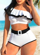 ROTITA White High Waisted Flounce Bikini Set
