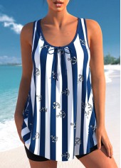 Marineblaues Tankini-Set mit gestreifter Schleife und Schleife