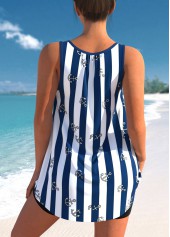 Navy swimwear,Striped swimwear,ROTITA Striped Bowknot Navy Blue Tankini Top