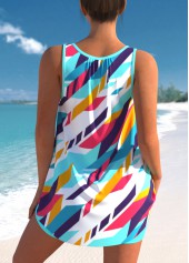 Cyan swimwear,Geometric swimwear,ROTITA Geometric Print Cyan Bowknot Tankini Set
