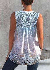 Multi Color tops,Tribal tops,ROTITA Tribal Print Lace Stitching Split Neck Tank Top