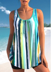 Bowknot Striped Wide Strap Tankini Set