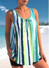 Multi Color swimwear,Striped swimwear,ROTITA Bowknot Striped Wide Strap Tankini Top