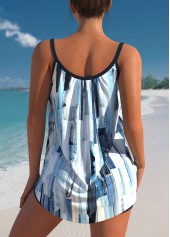 Denim Blue swimwear,Geometric swimwear,ROTITA Geometric Print Denim Blue Bowknot Tankini Set