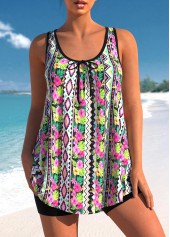 Rotita-Tankini-Oberteil mit mehrfarbigem Blumen- und geometrischem Druck-Kein Boden