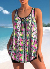 Rotita-Tankini-Oberteil mit mehrfarbigem Blumen- und geometrischem Druck-Kein Boden