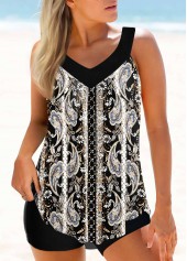 Multi Color Paisley Print Wide Strap Tankini Set