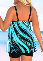 Cyan plus size,Geometric plus size,ROTITA Plus Size Double Straps Cyan Polka Dot Tankini Top