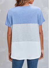 White tops,Striped tops,Round Neck Light Blue Striped T Shirt