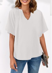 Split Neck White Butterfly Sleeve Blouse