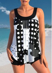 Rotita-Tankini-Oberteil mit geometrischem Print und Punkten in Schwarz-Kein Boden