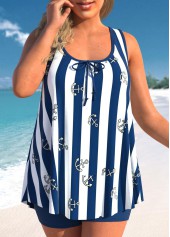 Navy swimwear,Striped swimwear,ROTITA Striped Bowknot Navy Blue Tankini Top