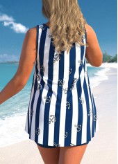 Navy swimwear,Striped swimwear,ROTITA Striped Bowknot Navy Blue Tankini Top
