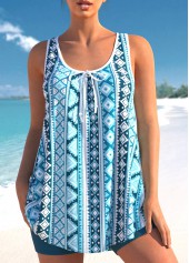 Rotita-Tankini-Set mit geometrischem Aufdruck und Schleife in Himmelblau
