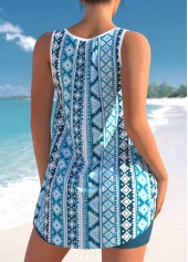 Light Blue swimwear,Tribal swimwear,ROTITA Geometric Print Bowknot Sky Blue Tankini Set