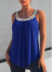 Royal Blue tops,Plain Color tops,ROTITA Hot Drilling Royal Blue Wide Strap Tank Top