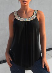 ROTITA Hot Drilling Black Wide Strap Tank Top