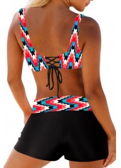 Geometric swimwear,ROTITA Geometric Print Color Block Front Cross Bikini Set