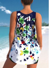 Multi Color swimwear,Floral swimwear,ROTITA Floral Print Bowknot Multi Color Tankini Top