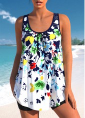 Floral Print Bowknot Multi Color Tankini Set