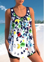 Multi Color swimwear,Floral swimwear,ROTITA Floral Print Bowknot Multi Color Tankini Top
