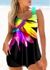 Wide Strap Sunflower Print Tankini Set