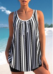 Rotita Tankini-Top in Schwarz mit Schleife und Streifenmuster-Kein Boden