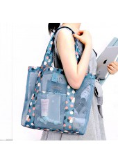 Ditsy Floral Print Dusty Blue Fishnet Panel Beach Bag