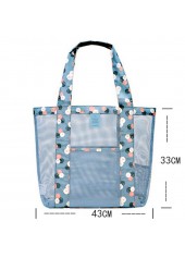 Blue accessories,Plain Color accessories,Ditsy Floral Print Dusty Blue Fishnet Panel Beach Bag