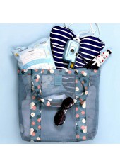 Blue accessories,Plain Color accessories,Ditsy Floral Print Dusty Blue Fishnet Panel Beach Bag