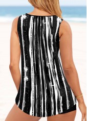 Black swimwear,Graphic swimwear,ROTITA Metal Ring Detail Black Wide Strap Tankini Top