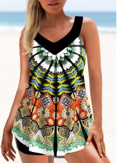 Multi Color swimwear,Tribal swimwear,ROTITA Multi Color Wide Strap Tribal Print Tankini Top