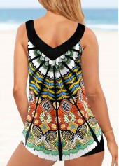 Multi Color swimwear,Tribal swimwear,ROTITA Multi Color Wide Strap Tribal Print Tankini Top