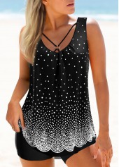Polka Dot Wide Strap Black Tankini Set