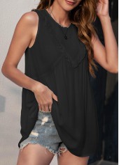 Black tops,Plain Color tops,Black Keyhole Back Round Neck Tank Top