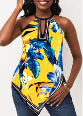 Gelbes Rotita-Top mit asymmetrischem Saum und Latzhalsausschnitt