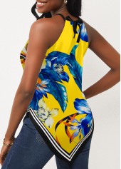 Yellow tops,Floral tops,ROTITA Yellow Asymmetric Hem Bib Neck Camisole Top