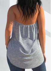 Grey tops,Plain Color tops,ROTITA Cross Halter Sleeveless Grey Tank Top